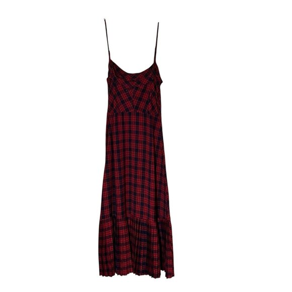 Urban Outfitters Black/Red Plaid Maxi Dress Pleated Bottom Ruffle Sz S - Picture 3 of 10